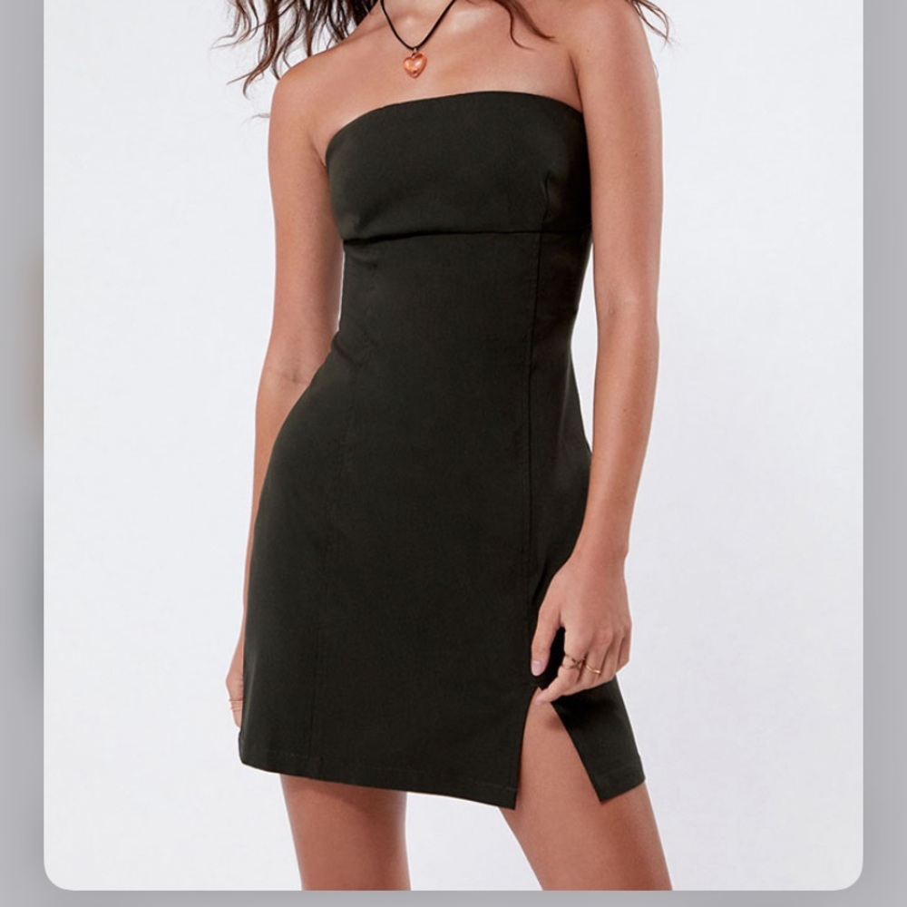 Kendall & Kylie Olive Green Strapless Mini Dress with Slit